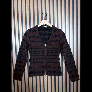 IKI Jacket One Size Womens Brown Black Herringbone Zip Up Merino Wool Stretch